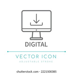 Icono de la línea del vector de descarga de productos digitales