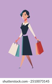 A digital product or graphic design file featuring a cheerful young lady holding several shopping bags on Black Friday, exuding excitement and enthusiasm for holiday shopping deals.