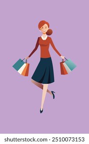 A digital product or graphic design file featuring a cheerful young lady holding several shopping bags on Black Friday, exuding excitement and enthusiasm for holiday shopping deals.