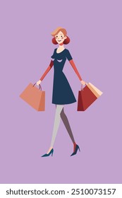 A digital product or graphic design file featuring a cheerful young lady holding several shopping bags on Black Friday, exuding excitement and enthusiasm for holiday shopping deals.