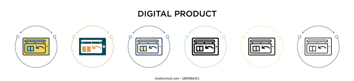 Digital product icon in filled, thin line, outline and stroke style. Vector illustration of two colored and black digital product vector icons designs can be used for mobile, ui, web