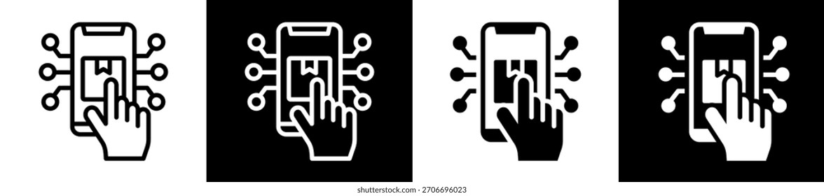 Conjunto de iconos de Producto digital en Colección de estilo relleno en blanco y negro