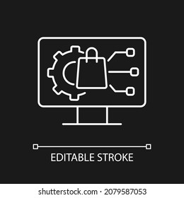 Digital product management white linear icon for dark theme. Product life cycle development. Thin line customizable illustration. Isolated vector contour symbol for night mode. Editable stroke