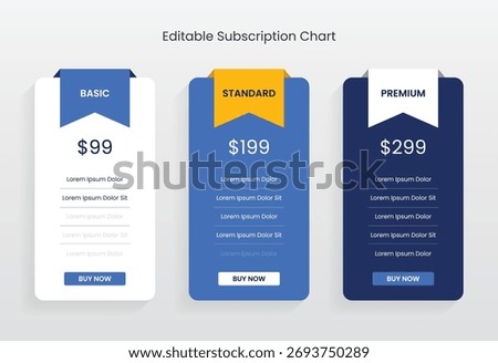 Digital product pricing plans table, pricing chart, price list for web or app. Product comparison business web plans. Subscription features checklist template. Ui UX pricing design tables with tariffs