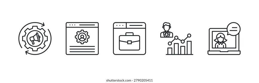 Digital Professional Empowerment Framework icon line illustration. Automation Awareness, LinkedIn Optimization, E-Portfolio, Digital Nomad and Online Mentoring