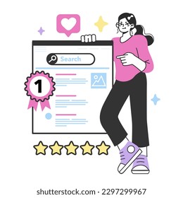 Digital promotion concept. Social media blog, website or brand advertisement SEO optimization. Business campaign development. Click and traffic in browser search. Flat vector illustration
