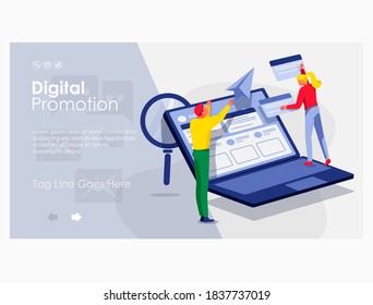 Digital promotion landing page template. Business team working on content strategy. Website advertising and promotion, e-commerce concept flat vector illustration flat vector illustration