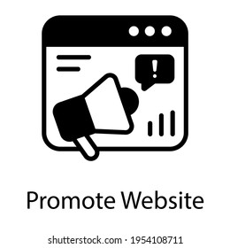 Digital promotion, solid icon of promote website 