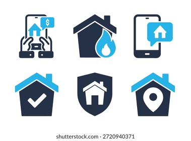 Conjunto de iconos de seguridad y App de propiedades digitales. Iconos de la serie de glifos sólidos