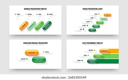 Digital Proposal 4 5 2 3 Step Infographic Slideshow Design Collection. Company Portfolio Four Five Two Three Option Diagram Slide Layout Vector Illustration Set.