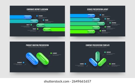 Digital Proposal Four Five Two Three Option Diagram Presentation Layout Vector Illustration Set. Business Strategy 4 5 2 3 Step Infographic Slideshow Design Bundle.