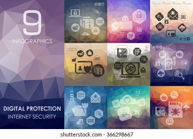 digital protection infographic with unfocused background