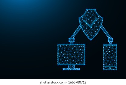 Digital Protection made from points and lines on dark blue background, Cybersecurity wireframe mesh polygonal vector illustration