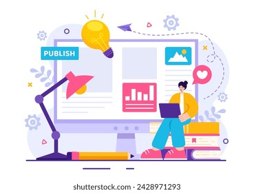 Digital Publishing Content Blog Marketing Writing Vector Illustration for Social Media or Webpage Organization in Flat Cartoon Background Design