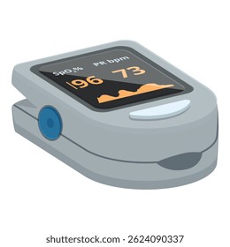 Ilustración vectorial digital de oxímetro de pulso para el monitoreo de los niveles de saturación de oxígeno de la atención médica y los dispositivos médicos. Con una pantalla digital. Clip no invasivo de la yema del dedo