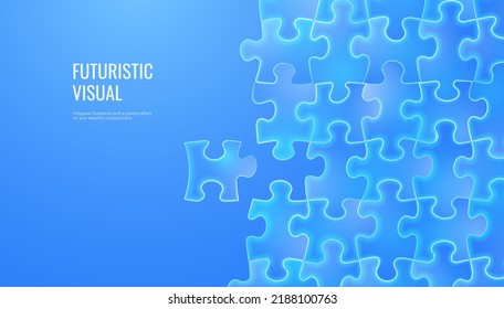 Digital puzzle in a futuristic style with a glowing effect. The strategy consists of parts of a puzzle. Combining parts to achieve a result or challenge. Vector illustration on a light blue background