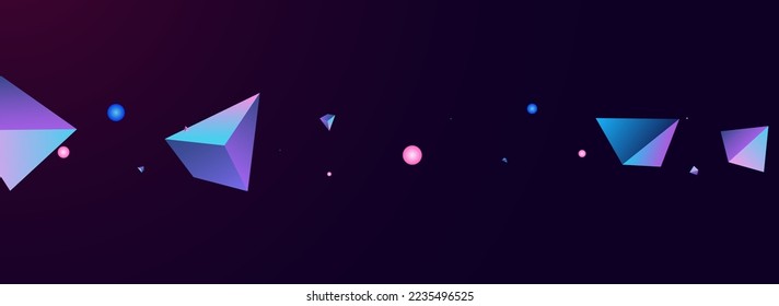 Digital Pyramid Vector Panoramic Dark Violet Background. Holographic Abstract Jewel Brochure. Unicorn Technology Triangle Pattern. Cosmic Glass Scattered Magazine.