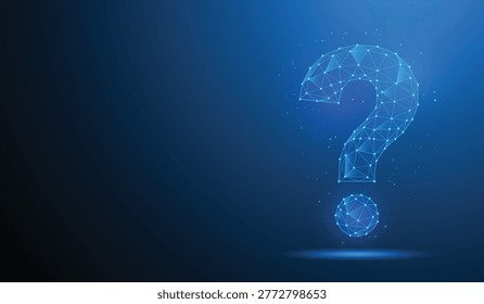 Digital Question Mark Polygon Network, FAQ Help Support Technology Concept Low Poly Vector Illustration