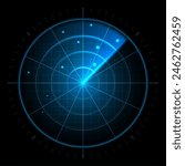 Digital radar screen. Futuristic sonar interface, navigation control monitor high-tech military target tracker or air traffic radar scanner display vector illustration of radar scan, screen display