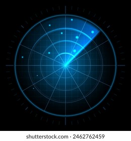 Digital radar screen. Futuristic sonar interface, navigation control monitor high-tech military target tracker or air traffic radar scanner display vector illustration of radar scan, screen display