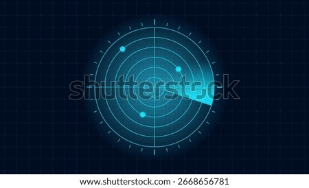 Digital radar screen. Futuristic sonar interface, navigation control monitor, high-tech military target tracker or air traffic radar. Military search system. Futuristic HUD radar display. 