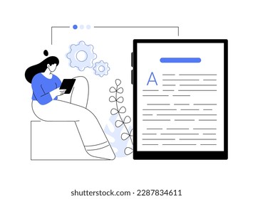 Digital reading abstract concept vector illustration. E-classroom textbook, modern education, mobile device, media-rich content, quick links, electronic document, multitasking abstract metaphor.