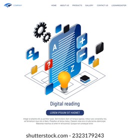 Digitales Lesen, eBook 3d-isometrische Vektorgrafik