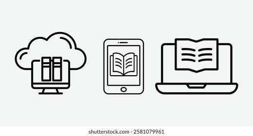 Digital Reading Icon for Online Learning. Online Reading and E-Book Icon. Electronic Book and Online Reading Symbol.