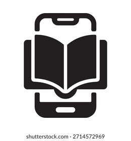 Lectura digital de un libro abierto en el icono de la pantalla de un smartphone