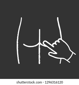 Digital rectal exam chalk icon. Prostate cancer diagnosis. Prostate examination. Urologist appointment. Checking bottom with finger. Isolated vector chalkboard illustration