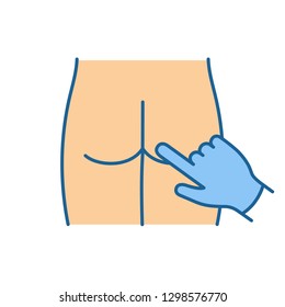 Digital rectal exam color icon. Prostate cancer diagnosis. Prostate examination. Urologist appointment. Checking bottom with finger. Isolated vector illustration