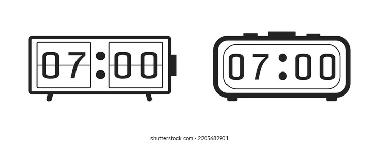 digital rectangular clock alarm icon isolated on white background, analog, time concept, rectangular clock sign, vintage, alarm design, morning symbol,  vector illustration,