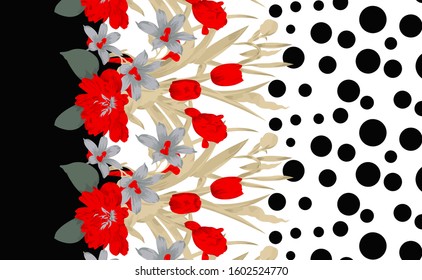 Digital Red Flower with black circle illustration
