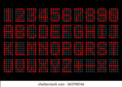 digital red letters and numbers display board for airport schedules, train timetables, scoreboard etc.