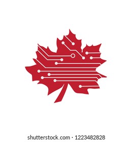 digital red maple leaf, logo icon
