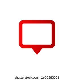 A digital red speech bubble icon with a pointed tail, used for online communication and messaging.