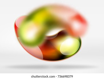 Digital red techno abstract background, grey 3d space with glass curvy bubble. Vector technology abstract background