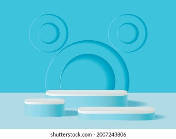 Digital rendered podium for your product showcase. Blue background. Vector 3d illustration.