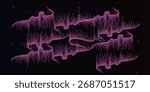 A digital rendering of aurora borealis with pink and purple hues against a dark background, created from small dots.