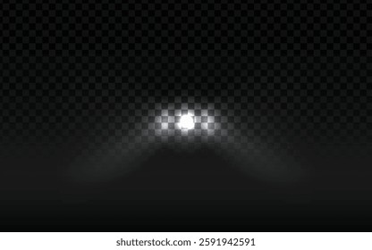 Digital rendering of a bright white light source with a soft, diffused glow and hazy gradient mist against a dark checkered transparent background. Perfect for atmospheric, dramatic, or creative-theme