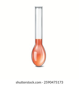Digital rendering of a glass test tube partially filled with a bright red liquid, featuring reflections and a realistic design, isolated on a white background.