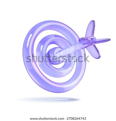 A digital rendering of a purple translucent target with a matching dart perfectly placed in the center. The image symbolizes precision and perfect aim.