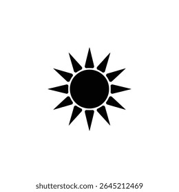 Digital rendering showcases a striking black sun icon featuring sharply pointed rays extending from its circular center, set against a clean, white backdrop.