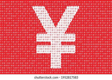 Digital Renminbi or yuan currency with one and zero binary code digit. Chinese Cryptocurrency electronic money and digital banking. Vector illustration