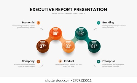 Digital Report Five Step Infographic Frame Design. Simple Campaign 5 Option Chart Slide Template. Company Performance Presentation Layout Vector Illustration.