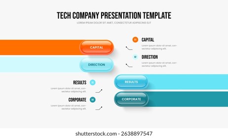 Digital Report Four Step Diagram Frame Design. Company Plan Presentation Layout Vector Illustration. Market Briefing 4 Element Infographic Slide Template.