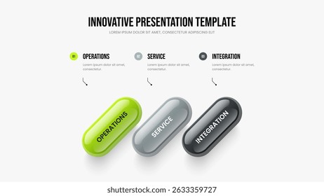 Ilustração de Vetor de Design de Apresentação de Relatório Digital. Estratégia do produto Modelo de quadro de infográfico de três etapas. Layout do slide do diagrama de elementos da mostra de empresa 3.