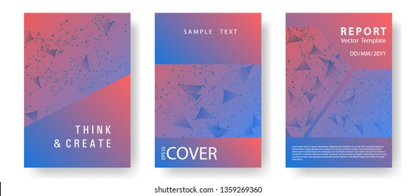 Digital report template. Global network connection tech grid. Interlinked nodes, atom or social media, web structure concept. Network nodes information technology cover.