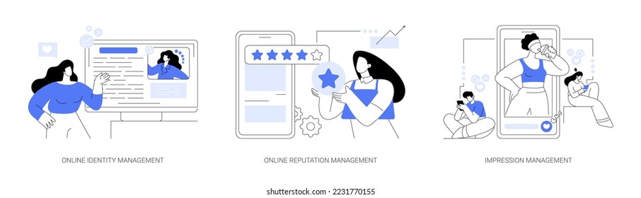 Digital representation abstract concept vector illustration set. Online identity management, reputation management, impression management, internet marketing, brand strategy abstract metaphor.