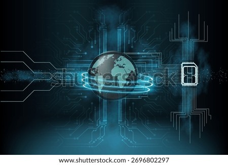 Digital representation of global connectivity through e-sim technology in a futuristic setting